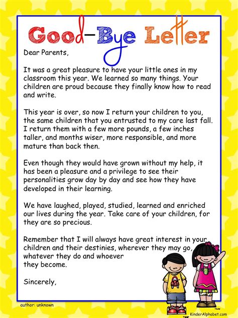 Preschool Teacher Farewell Letter From Teacher To Parents