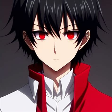 Fond Ibex817 Black Haired Anime Boy With Red Eyes Wearing A White