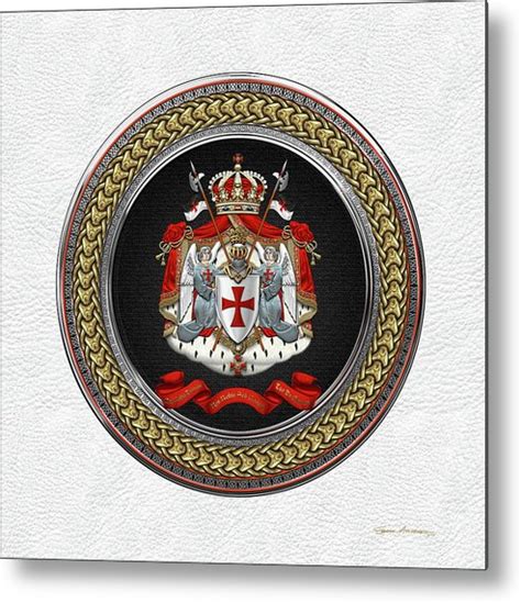 knights templar coat of arms special edition over white leather metal print by serge averbukh