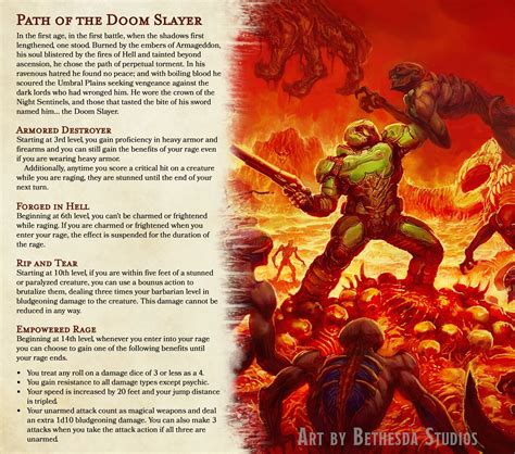 Comparison of primal paths, best race and stats builds, plus optimisation and roleplaying a commendable choice. Path of the Doom Slayer, a barbarian Subclass for 5e ...
