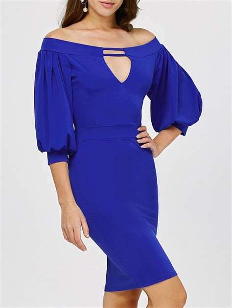 32 Off Off The Shoulder Puff Sleeves Bodycon Dress Rosegal