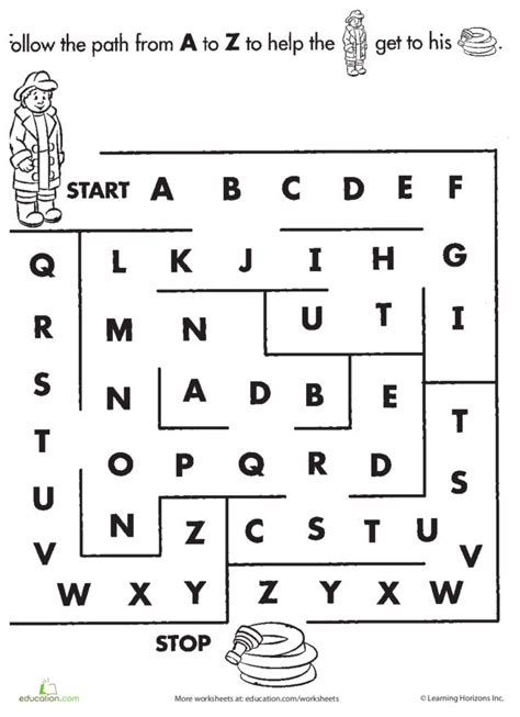 Kindergarten Alphabet Maze Worksheets Printable Kindergarten Worksheets