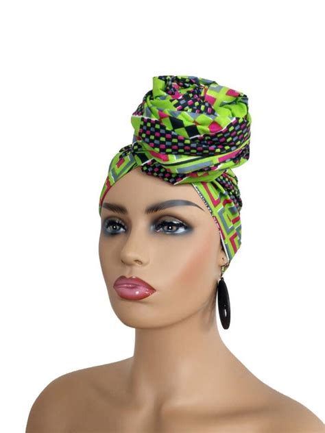 Green Kente African Head Wrap Ankara Headwraps Black Women Headwraps