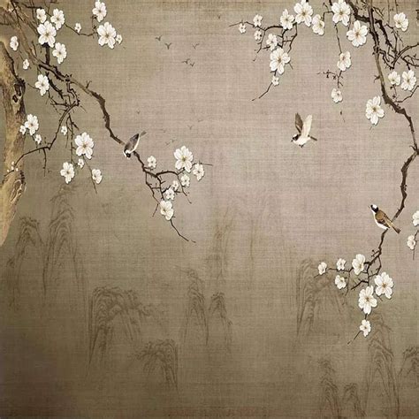 Vintage 3d Chinese Style Plum Blossom Flower Bird Wall Mural Living