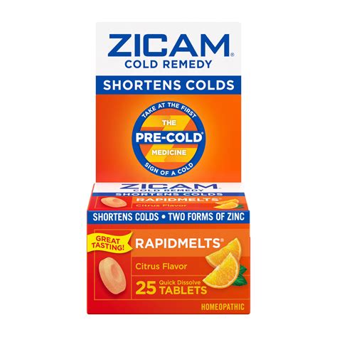 Zicam Zinc Cold Remedy Rapidmelts Quick Dissolve Tablets Citrus Flavor 25ct