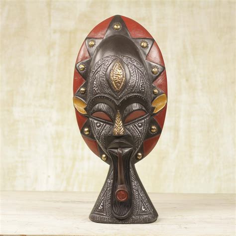 Handcrafted African Sese Wood Mask On Stand From Ghana Smoking