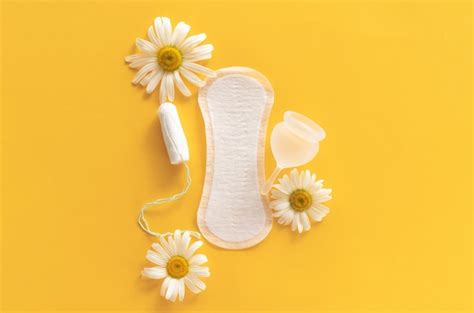 Conceito De Menstruação Almofada Feminina Branca Higiênica Copo E Tampão Menstrual Com Flores De