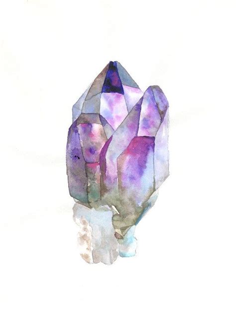 Amethyst Crystals Watercolors Crystal Drawing Original Watercolor