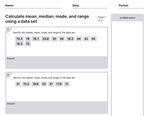Calculate Mean Median Mode And Range Using A Data Set Worksheets