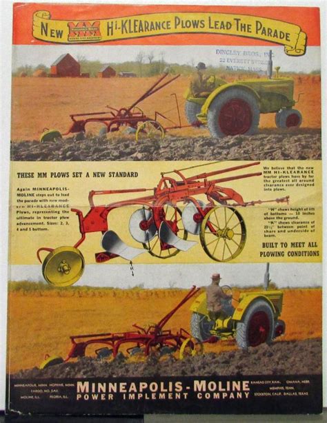 1939 1940 Minneapolis Moline Plow Farm Equipment Color Sales Folder