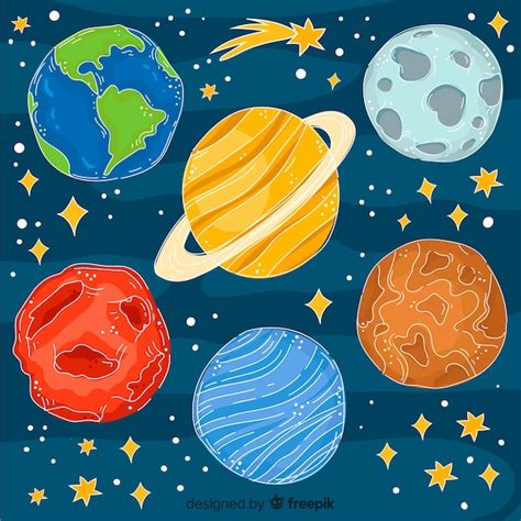 Colección De Planetas Dibujados A Mano En Estilo Doodle Vector Gratis