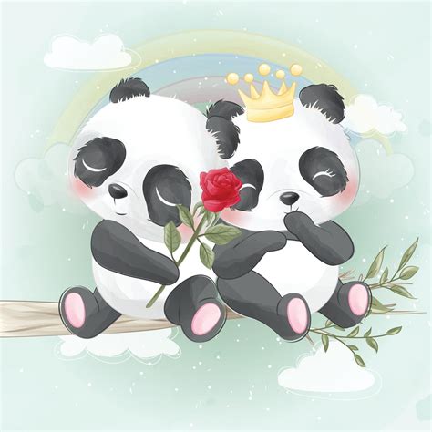 Cute Panda Couple Illustration 2067971 Vector Art At Vecteezy