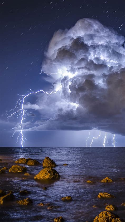 2k Free Download Storm Blue Cloud Lightning Nature Sea Sky