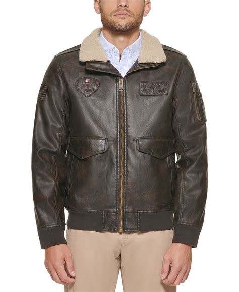 Tommy Hilfiger Mens Faux Leather Aviator Bomber Jacket Created For