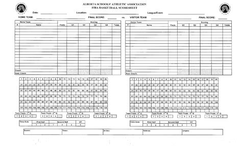 Preview High School Basketball Score Sheet
