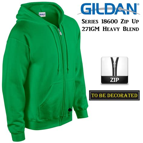 Gildan Irish Green Zip Up Hoodie Hooded Sweatshirt Sweater