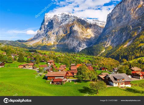 Grindelwald Switzerland Village And Mountains View Stock Photo By