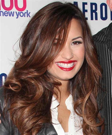 Demi Lovato Long Wavy Dark Auburn Brunette Hairstyle