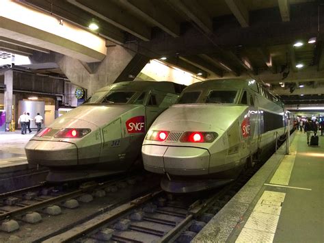 Gare Montparnasse Two Tgvs Ready To Depart To Southern France