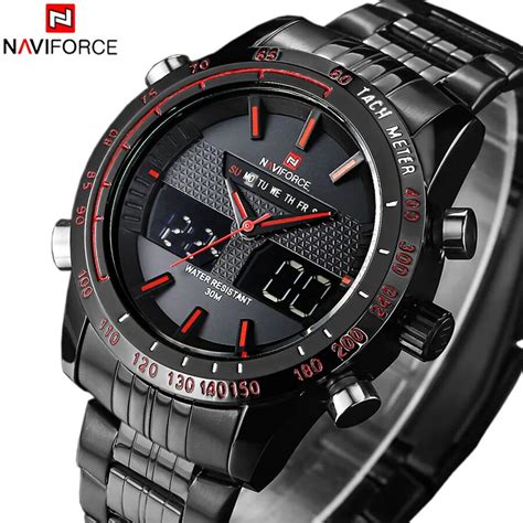 buy naviforce luxury brand full steel watch men led sports army military