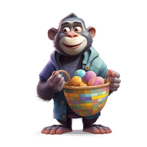 Premium Photo A Monkey Holding A Basket Of Easter Eggs