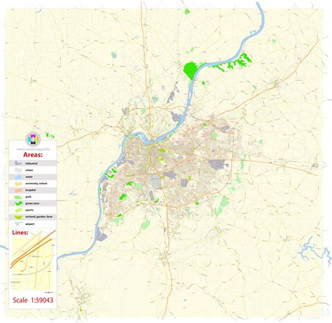 Louisville Kentucky Us Printable Editable Layered Pdf Vector Map