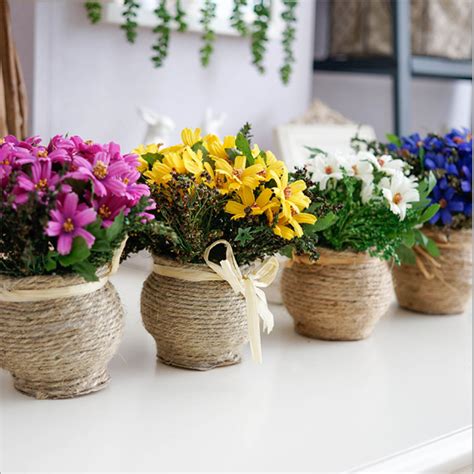 Artificial Silk Fake Daisy Flower Bouquet Pot For Wedding Party Home