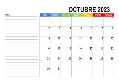 Calendario Octubre 2023 Para Imprimir Mensual Para Notas Reverasite