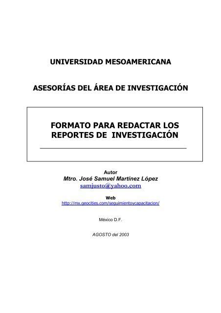 Formato Para Redactar Los Reportes De Investigación Geiuma