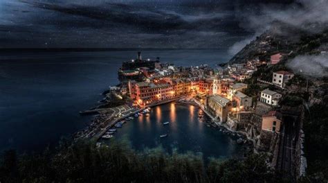 City Cityscape Cinque Terre Italy Night Stars Sea