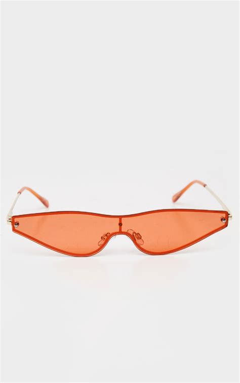 Orange Tinted Metal Super Slim Visor Sunglasses Prettylittlething Usa