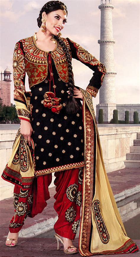 Black And Red Patiala Salwar Suit With Embroidered Beads And Bolero