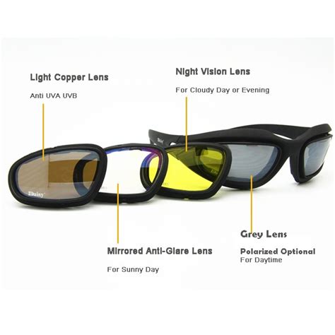 Daisy C5 Polarized Army Goggles Military Sunglasses 4 Lens Kit Tinotink