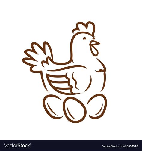 Hen Laying Eggs In Nest Chicken Logo Or Symbol Vector Image On