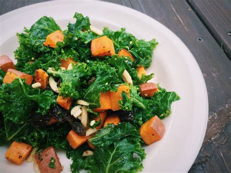 Kale And Roasted Sweet Potato Salad With Raisins And Almonds — Maria