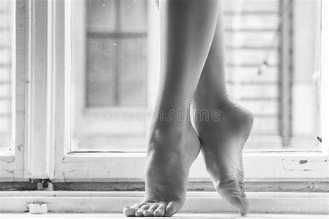 Closeup Of Beautiful Female Legs On The Windowsill Stock Photo Image