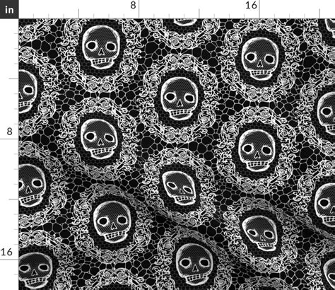 Spoonflower Fabric Skull Lace Black Victorian Gothic Halloween