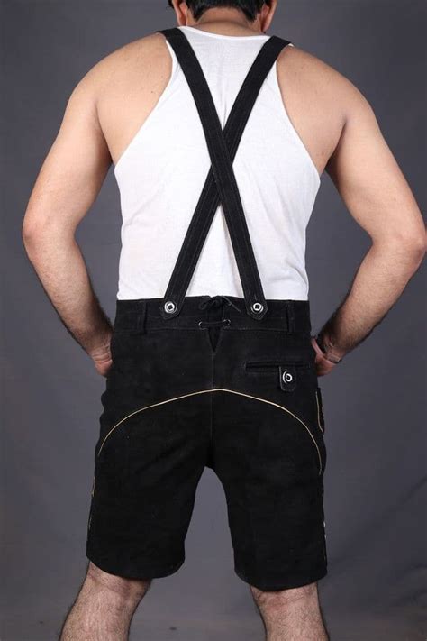 Men Oktoberfest Bavarian Leather Short Lederhosen Matching Suspender