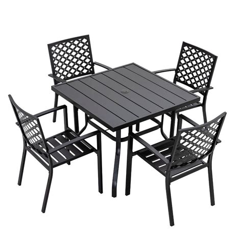 5pc Outdoor Metal Patio Set With Arm Chairs And Square Table Nuu Garden