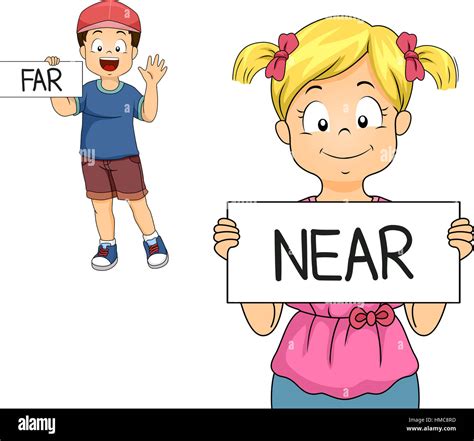 Illustration of a Little Boy and Girl Demonstrating What Near and Far ...