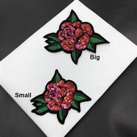 5pcslot Small Red Rose Iron On Sequins Flowers Patch Clothes Diy