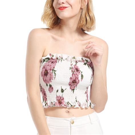 Sexy Strapless Tank Tube Top Women Wrap Chest High Street Summer Floral Printed Camisole Crop