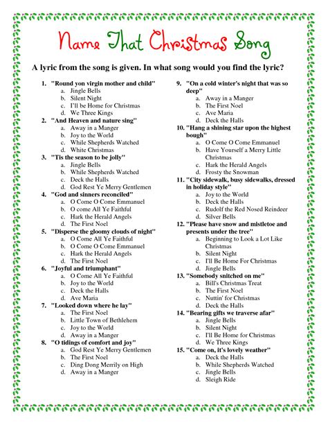 Christmas Song Trivia Printable With Answers