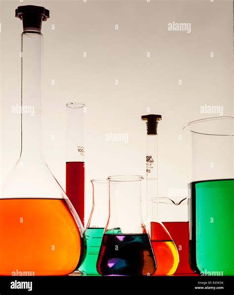 Chemical Flasks And Beakers With Coloured Fluids Stock Photo Alamy