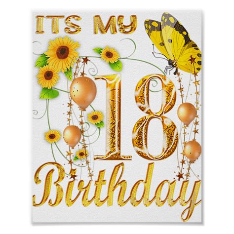 Its My 18th Birthday Girl Sunflower Butterfly Birt Poster Zazzle