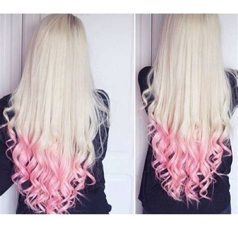 Long Blonde Hair With Curled Light Pink Tips Peach Hair