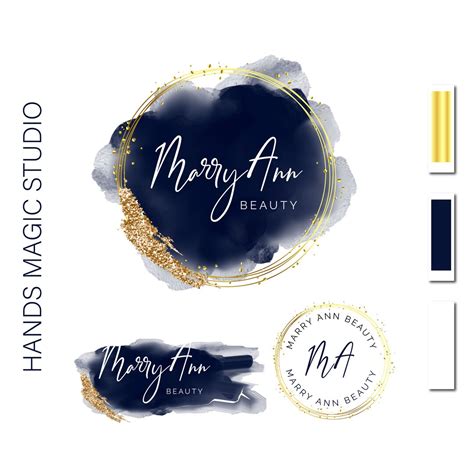 Premade Navy Blue And Gold Logo Design Navy Blue Watercolor Etsy