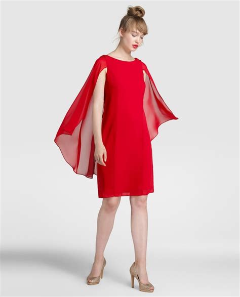 Vestido Vermelho De Mulher Fiesta El Corte Inglés Com Capa De Gaze · Moda E Acessórios · El