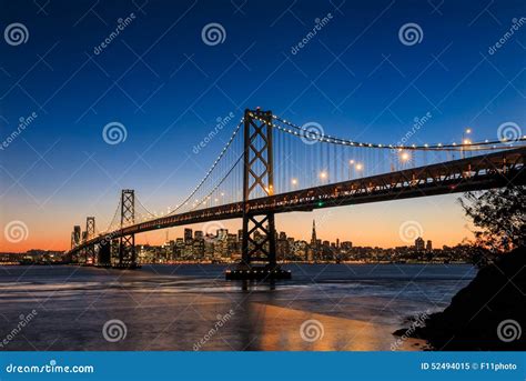 San Francisco Skyline And Bay Bridge At Sunset California Stock Image