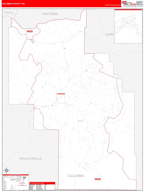 Columbia County Wa Zip Code Wall Map Red Line Style By Marketmaps